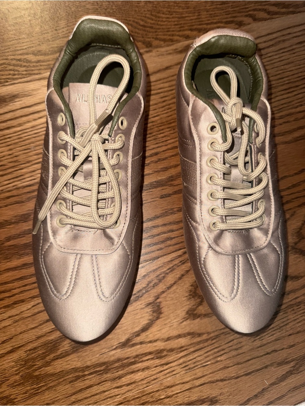 ALOHAS Taupe Sheen Lace-Up Sneakers Box